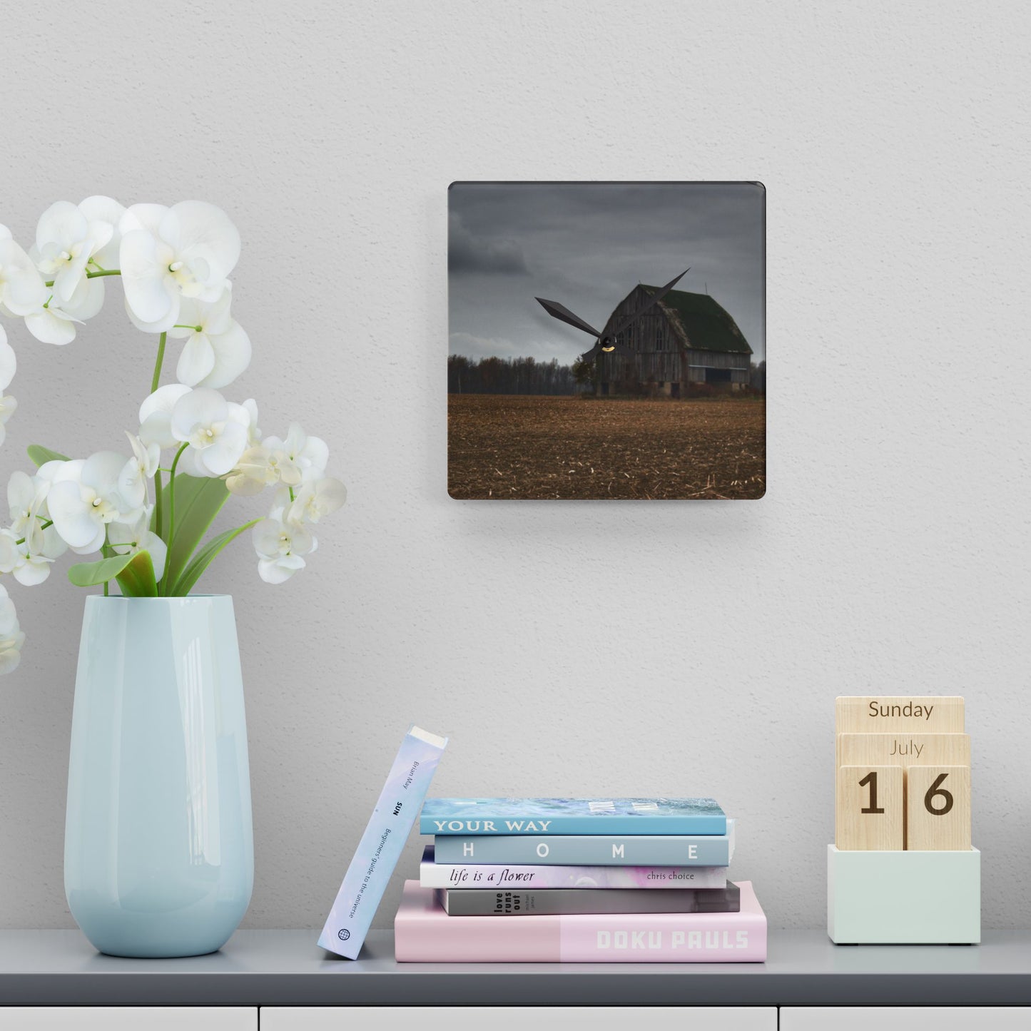 U R There Photography Stone Road Old Grey I Rustic Farmhouse Acrylic Analog Wall Clock