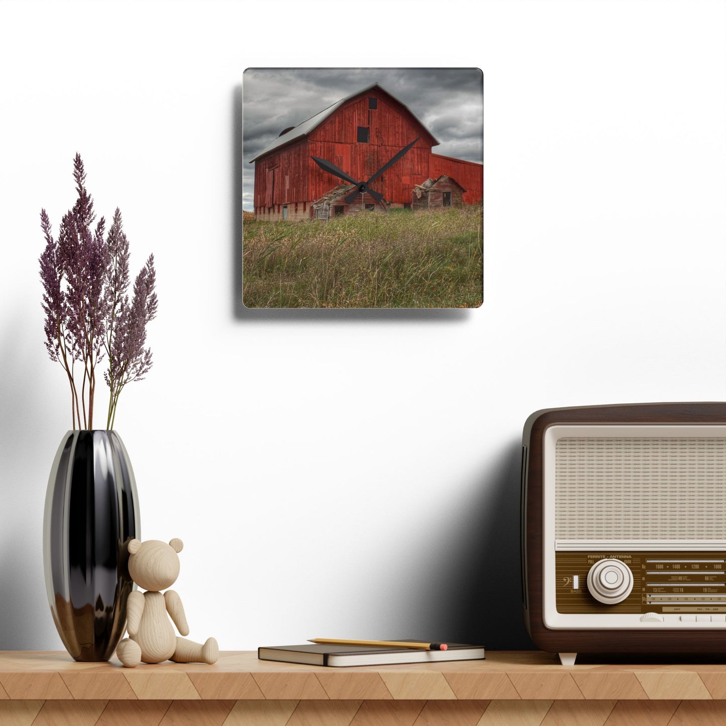 U R There Photography Horton Hilltop Red I Rustic Farmhouse Acrylic Analog Wall Clock