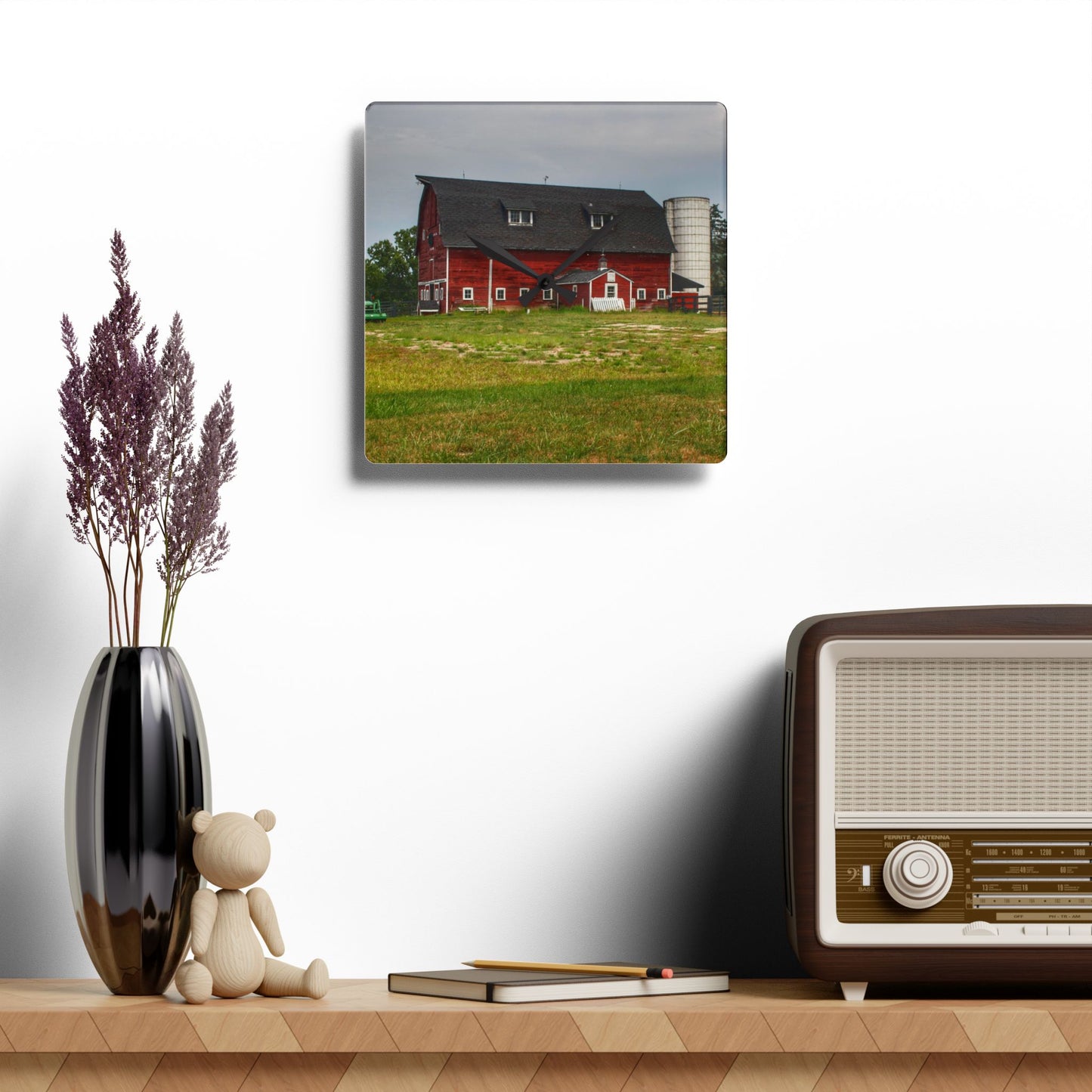 Rustic Farmhouse Wall Clock featuring Oxford Old Red and Silo