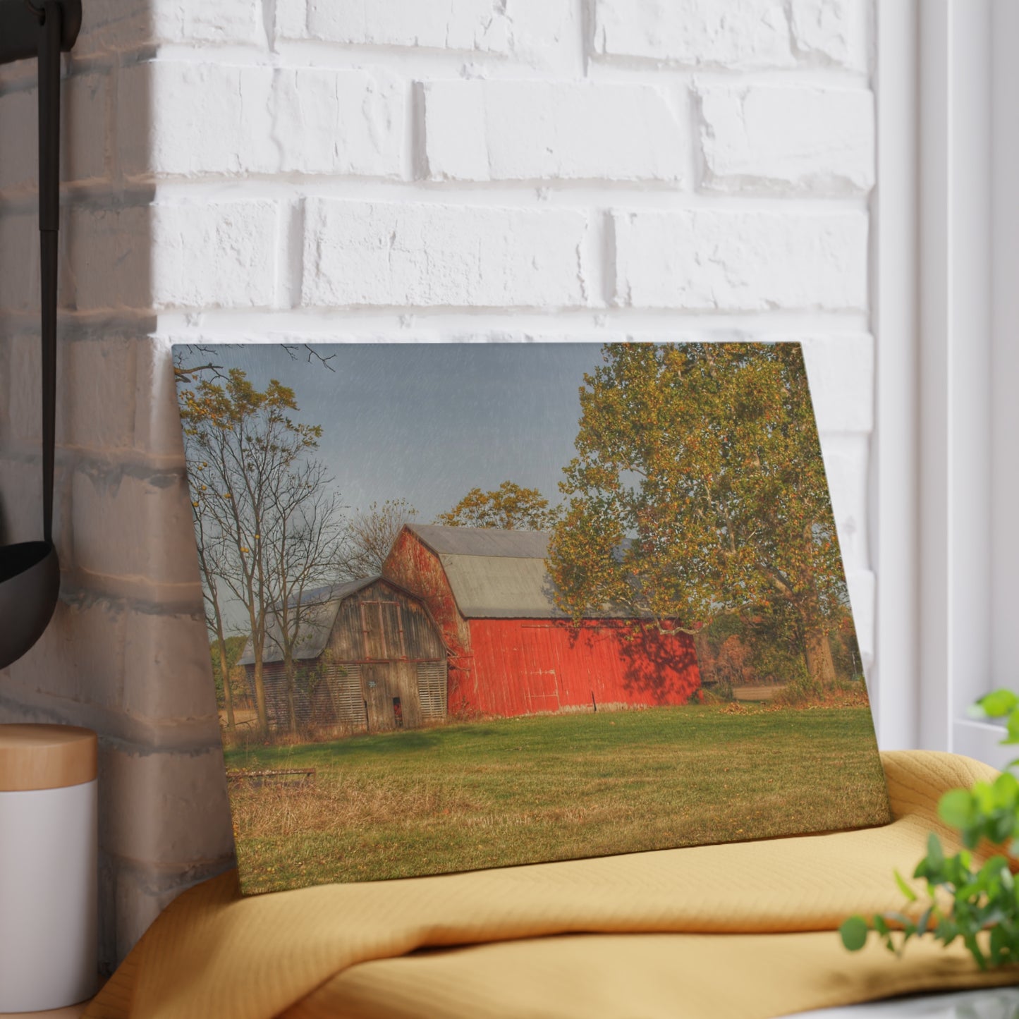 U R There Photography Barkley Road Red I Rustic Farmhouse Tempered-Glass Cutting Board
