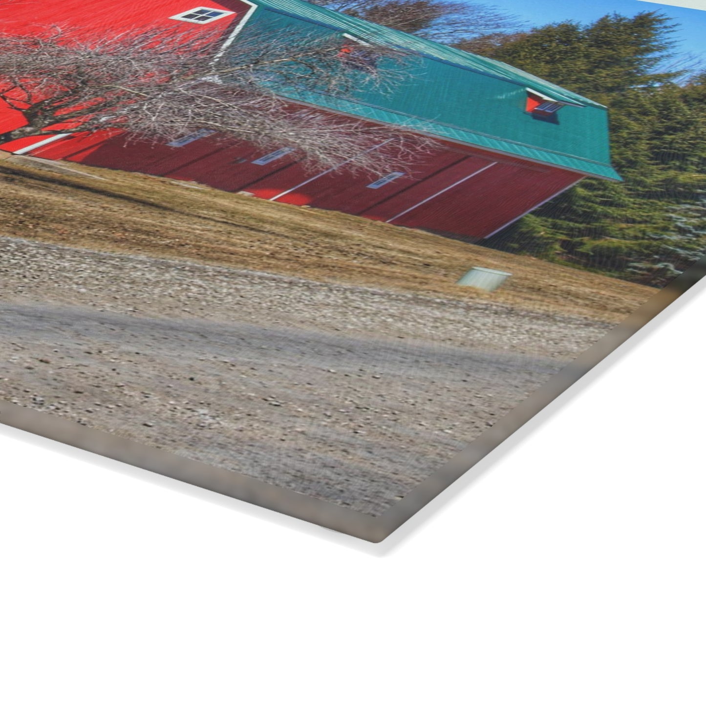 U R There Photography Campground Road Red Rustic Farmhouse Tempered-Glass Cutting Board
