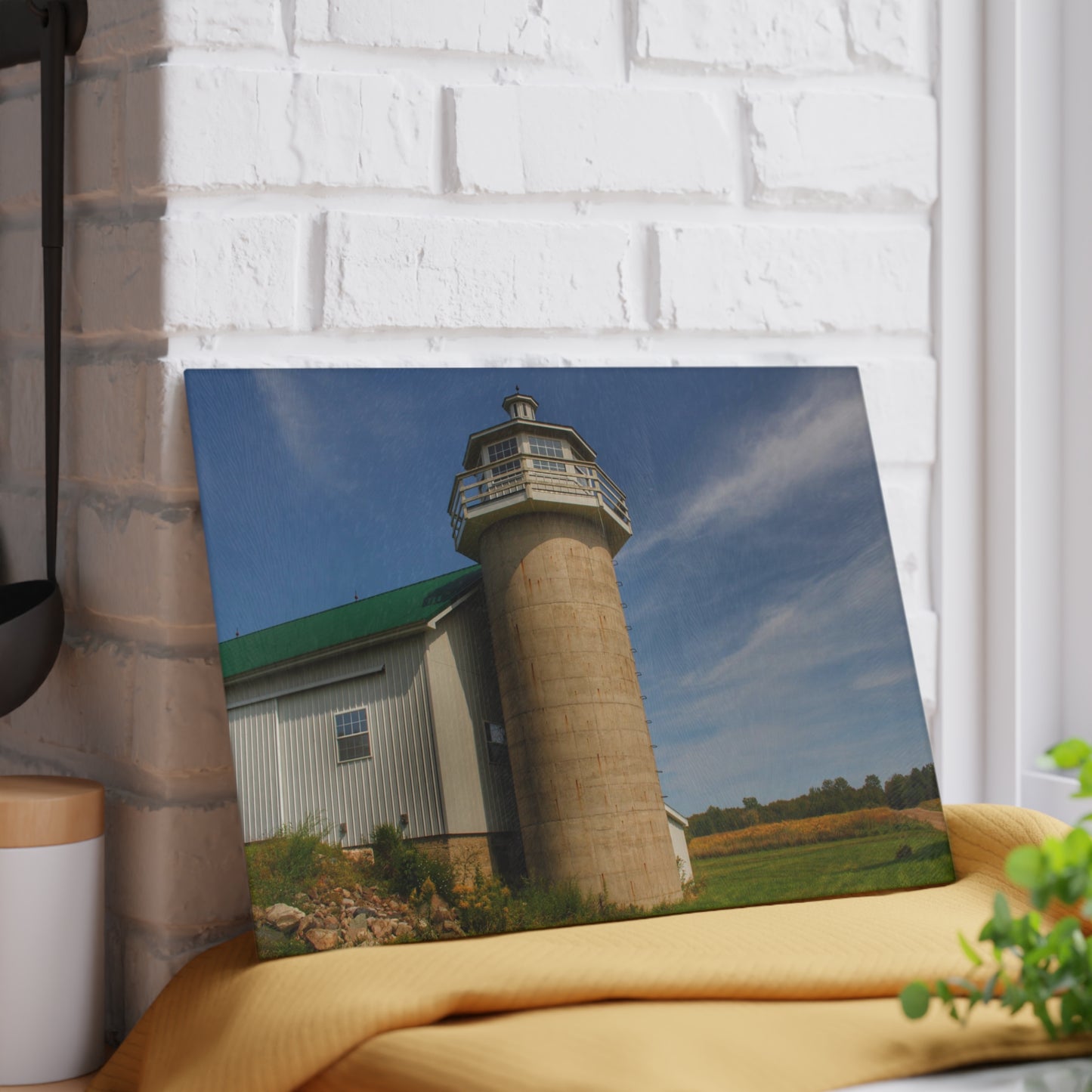 U R There Photography Phelps Road Lighthouse Barn II Rustic Farmhouse Tempered-Glass Cutting Board