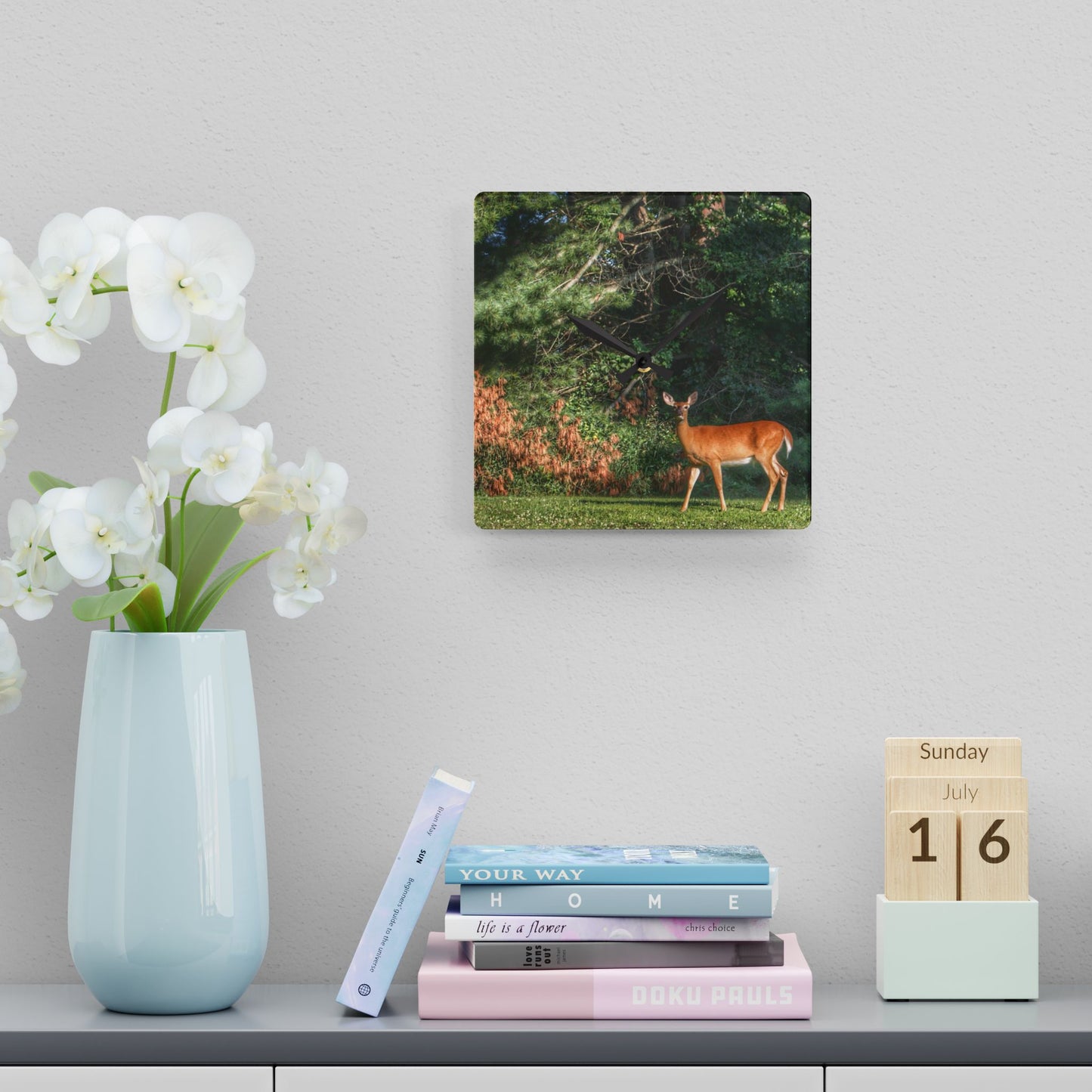 U R There Photography Mitchell Road Doe Rustic Farmhouse Acrylic Analog Wall Clock