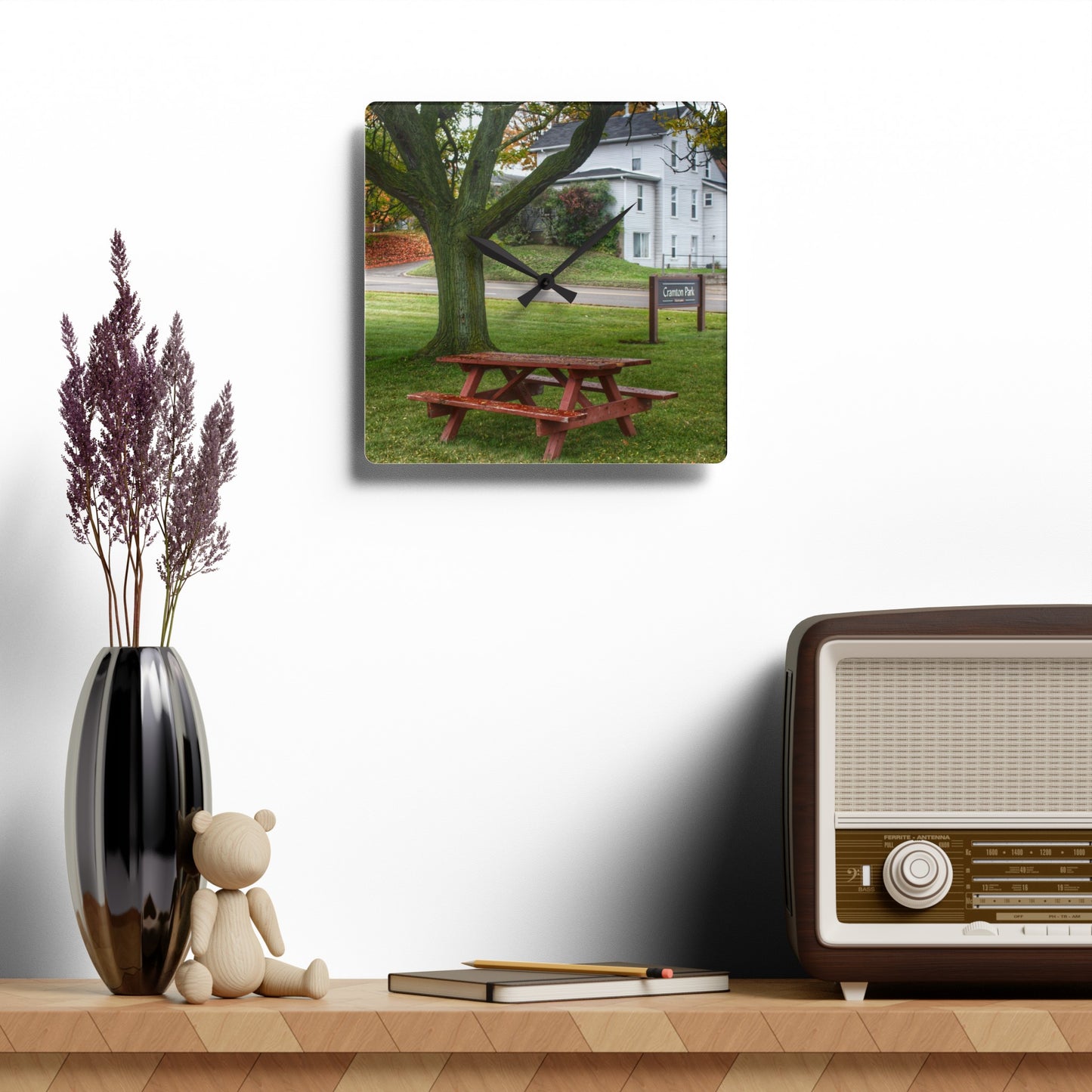 Rustic Farmhouse Wall Clock featuring Picnic in the Park