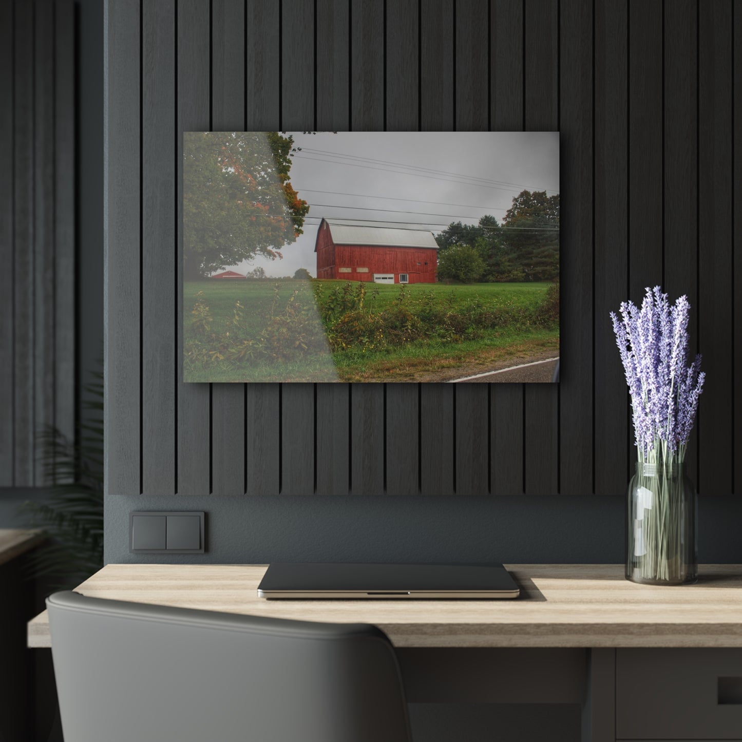U R There Photography Bronson Lake Road Red Rustic Farmhouse Acrylic Wall Print
