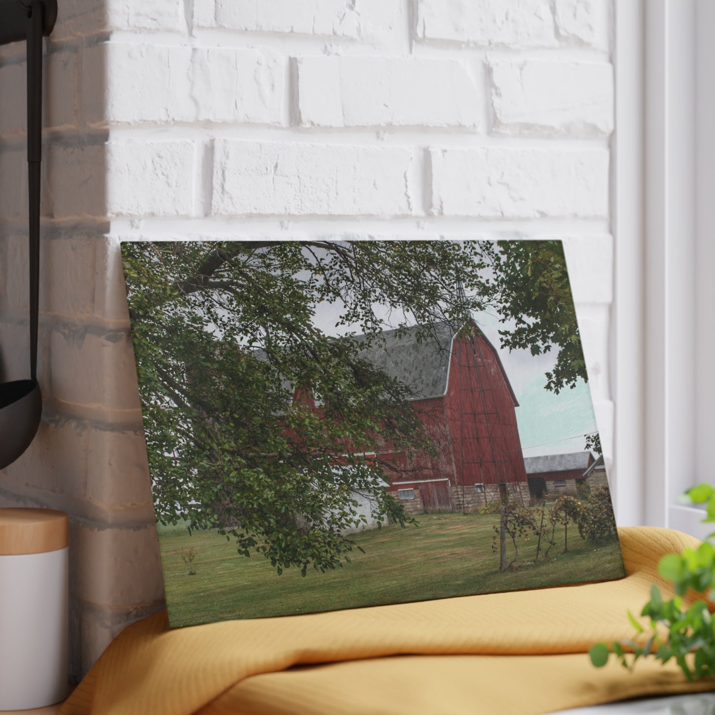 U R There Photography Weaver Road Red I Rustic Farmhouse Tempered-Glass Cutting Board
