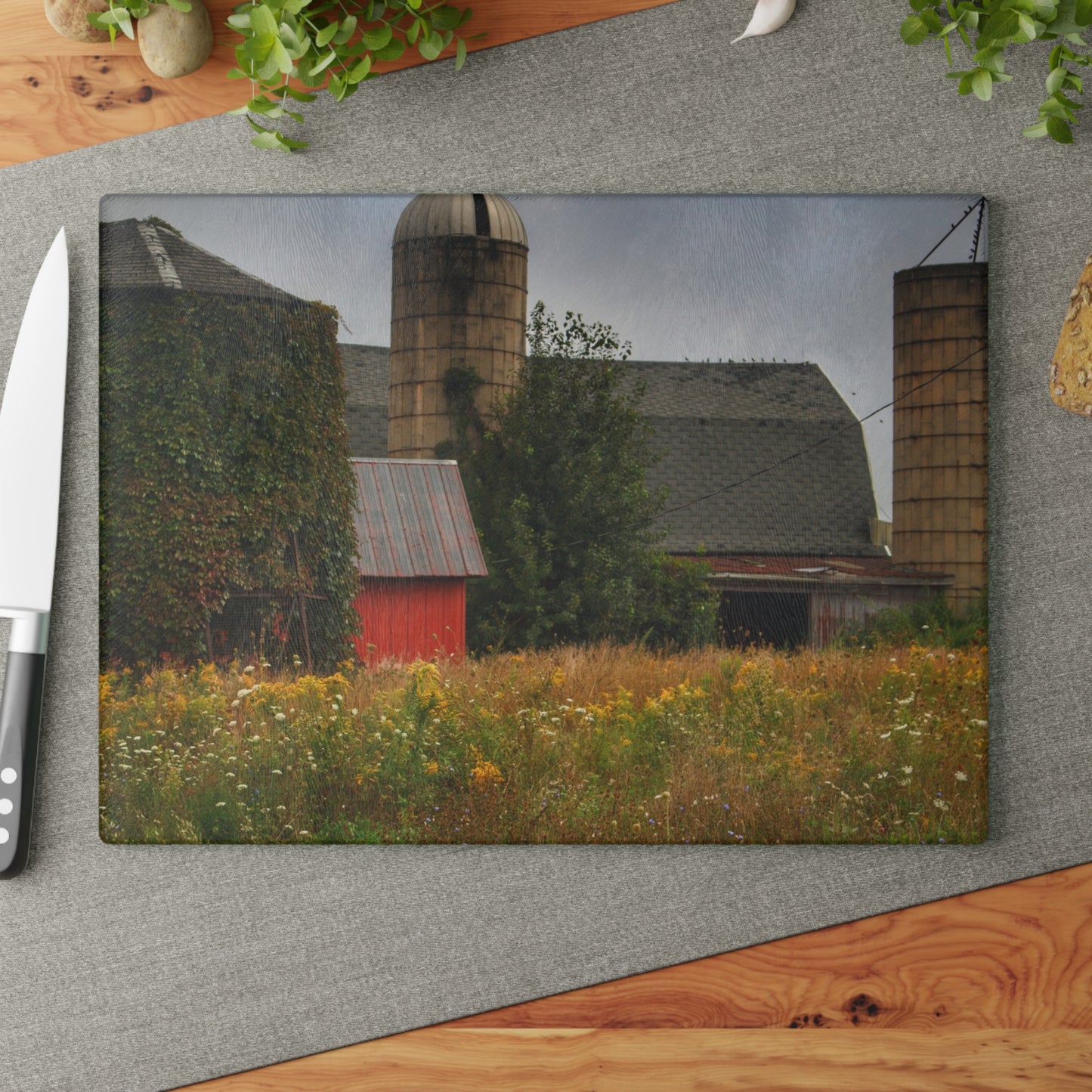 U R There Photography Silos of Otisville Rustic Farmhouse Tempered-Glass Cutting Board