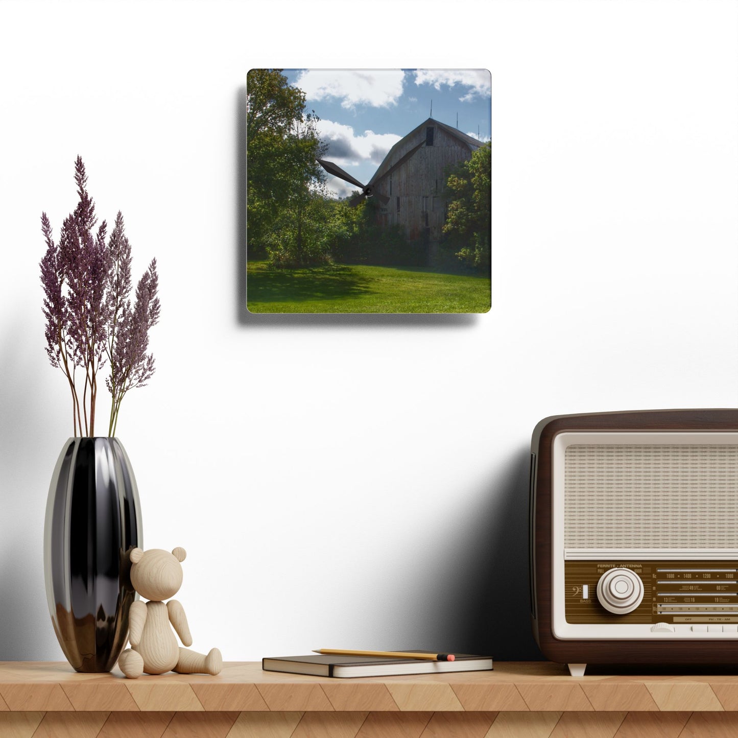 U R There Photography Oakwood Grey Rustic Farmhouse Acrylic Analog Wall Clock