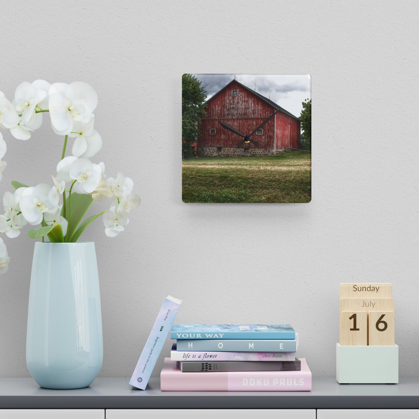 U R There Photography Five Lakes Red II Rustic Farmhouse Acrylic Analog Wall Clock 10.75'' × 10.75'' (Square)
