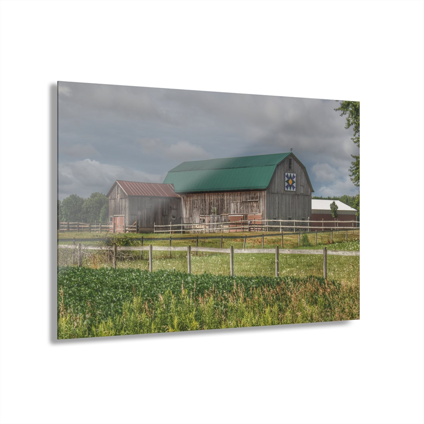 U R There Photography West Millington Road Grey Quilt Rustic Farmhouse Acrylic Wall Print