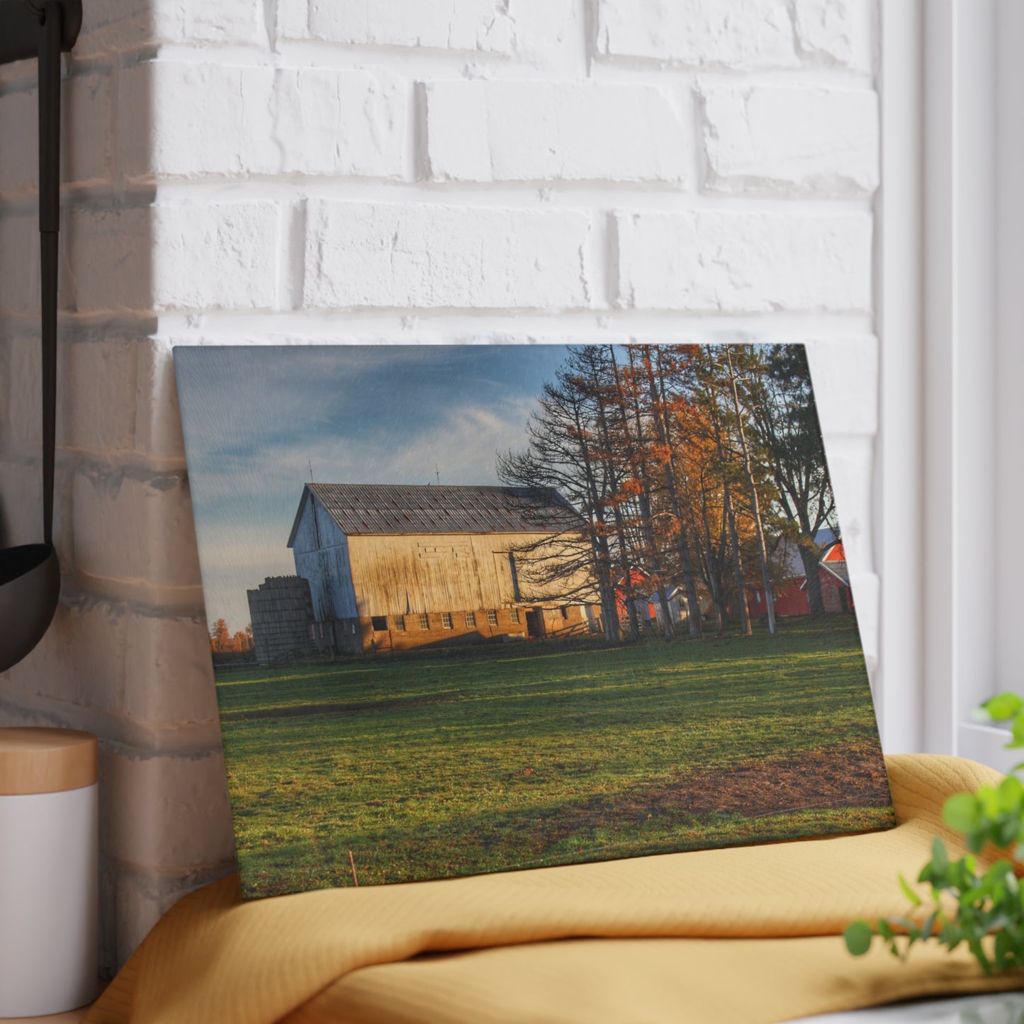 U R There Photography Peck Road White Rustic Farmhouse Tempered-Glass Cutting Board