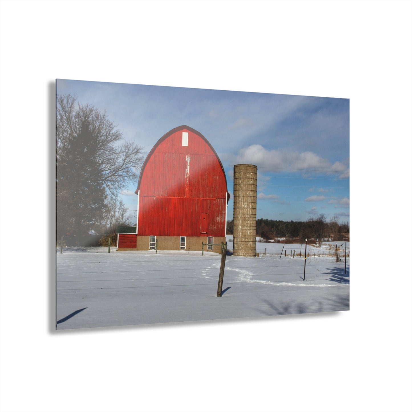 U R There Photography Barnes Road Winter Red Rustic Farmhouse Acrylic Wall Print
