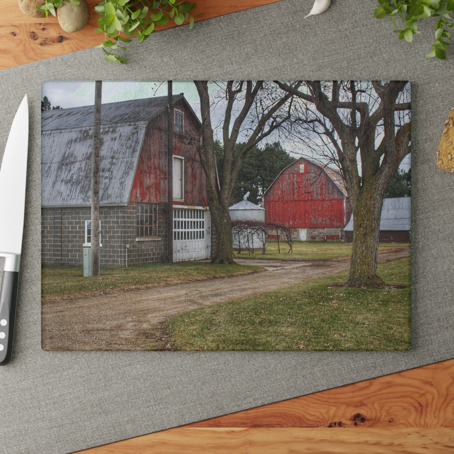 U R There Photography Peck Reds Rustic Farmhouse Tempered-Glass Cutting Board 8"x 11"