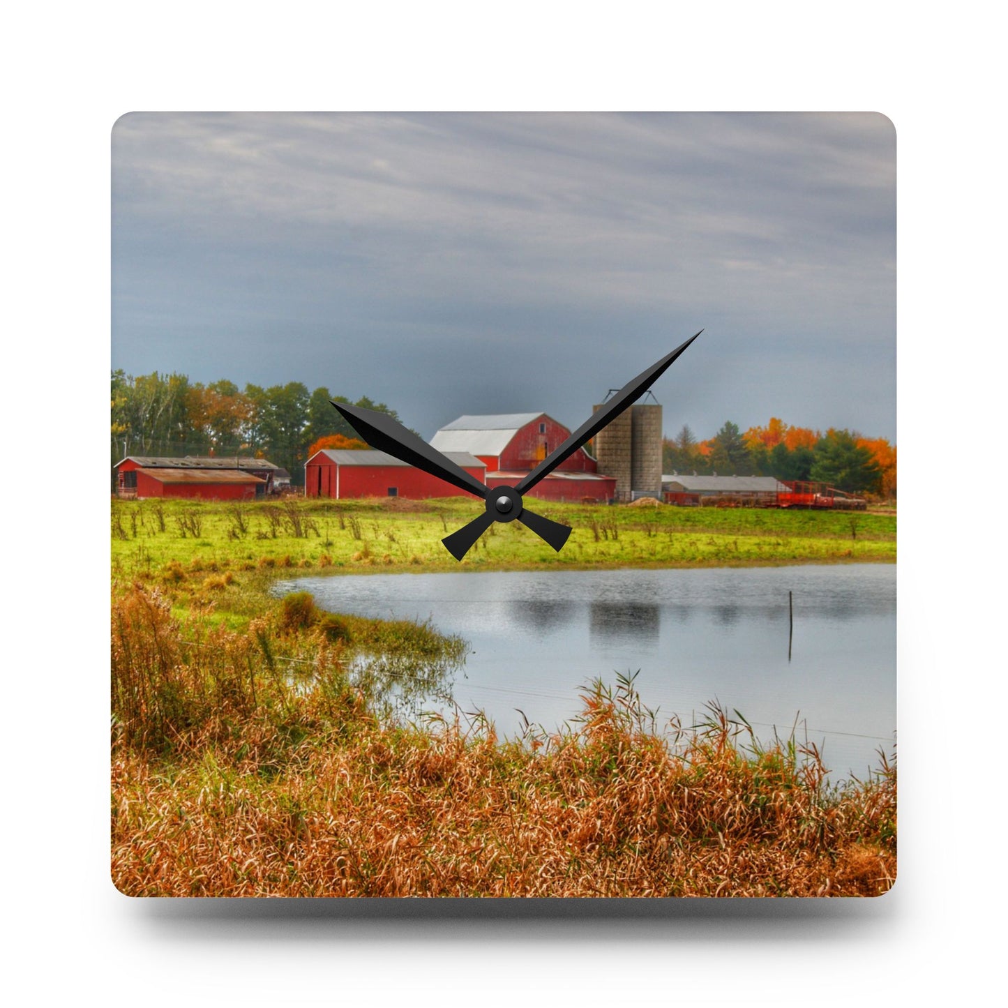 U R There Photography Oakwood Reds Rustic Farmhouse Acrylic Analog Wall Clock