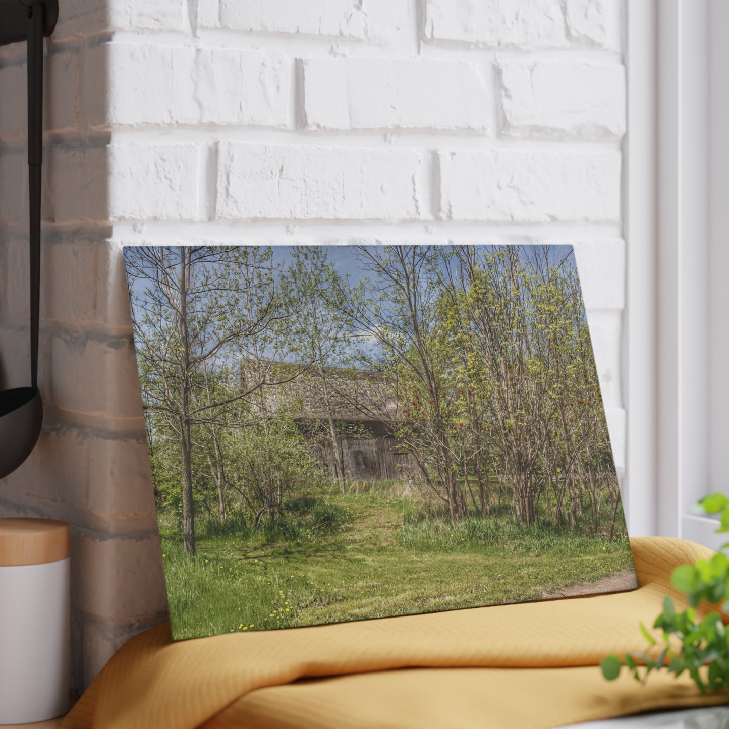 U R There Photography Bishop Road Grey I Rustic Farmhouse Tempered-Glass Cutting Board