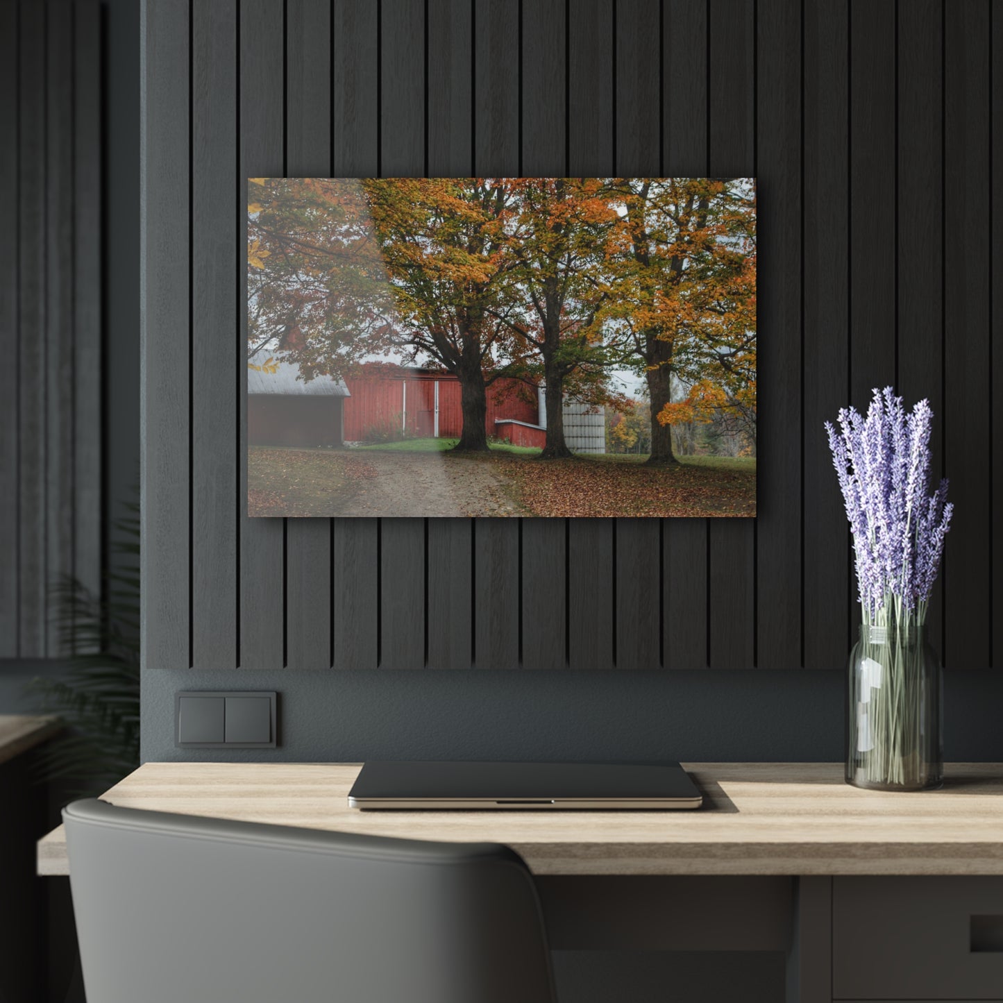 U R There Photography Brown Road Red in the Fall Rustic Farmhouse Acrylic Wall Print