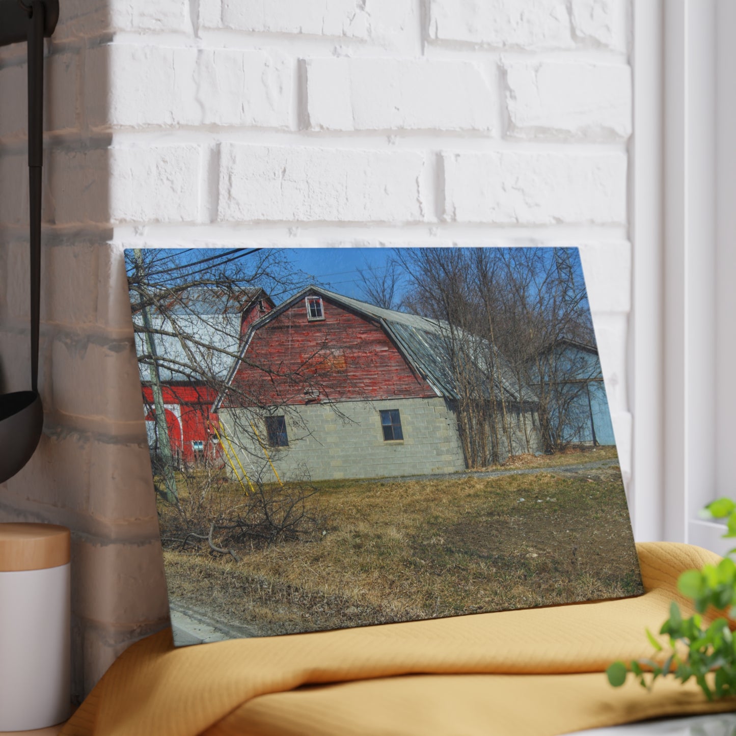 U R There Photography Indian Trail Block Barn at the Bend Rustic Farmhouse Tempered-Glass Cutting Board