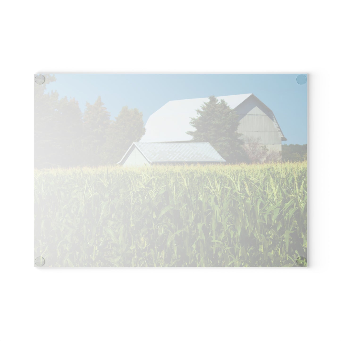 U R There Photography White Cornfield Barn Rustic Farmhouse Tempered-Glass Cutting Board