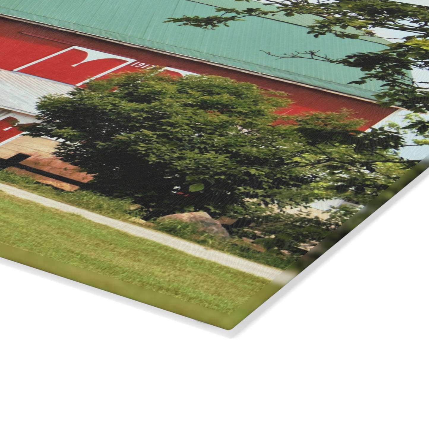 U R There Photography Stewart Road Red II Rustic Farmhouse Tempered-Glass Cutting Board