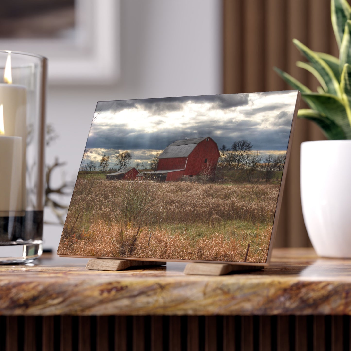 U R There Photography Booth Road Cow Barn II Rustic Farmhouse Decorative Ceramic Tile