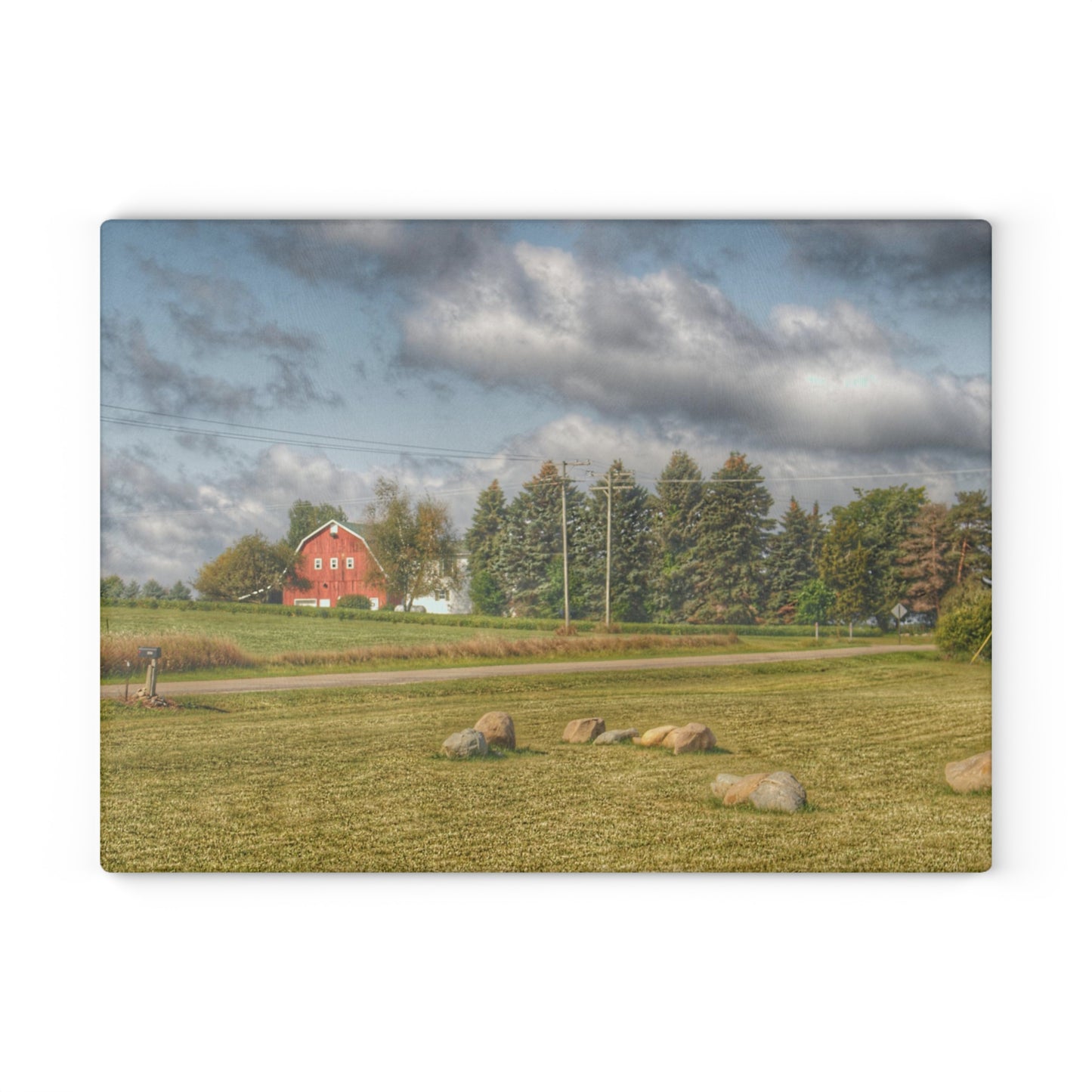 U R There Photography Across the Road Rustic Farmhouse Tempered-Glass Cutting Board