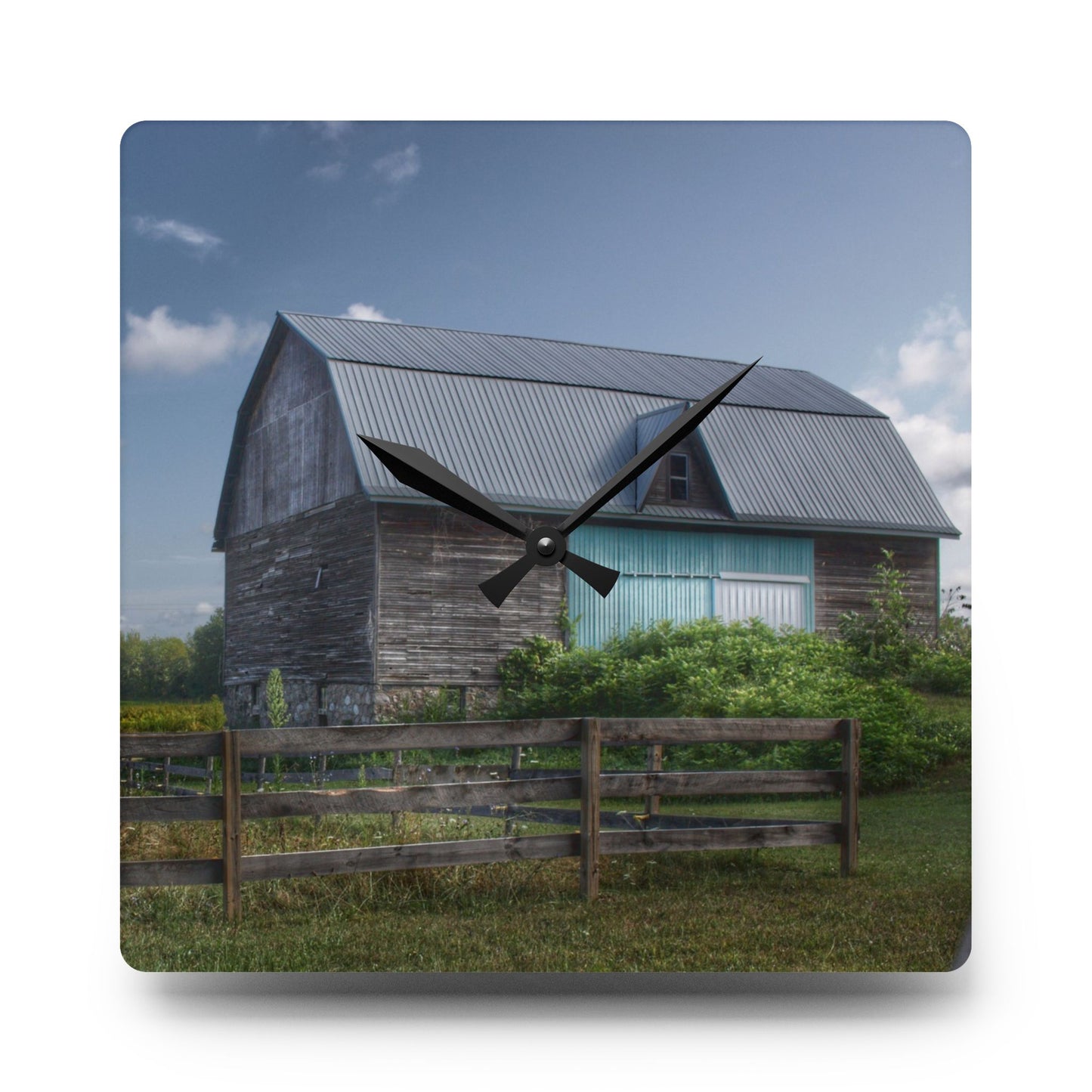 U R There Photography Harris Road Grey Rustic Farmhouse Acrylic Analog Wall Clock
