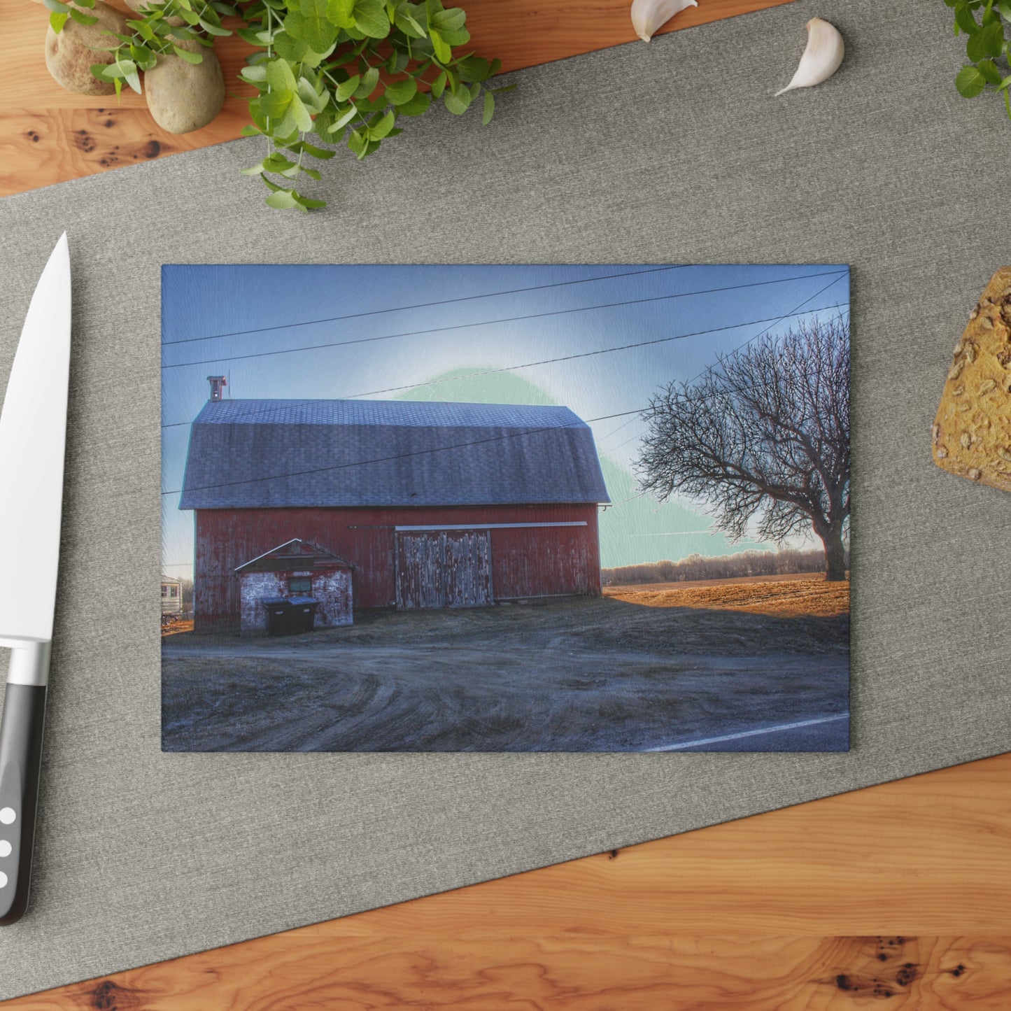 U R There Photography Rochester Red on a Spring Morning Rustic Farmhouse Tempered-Glass Cutting Board