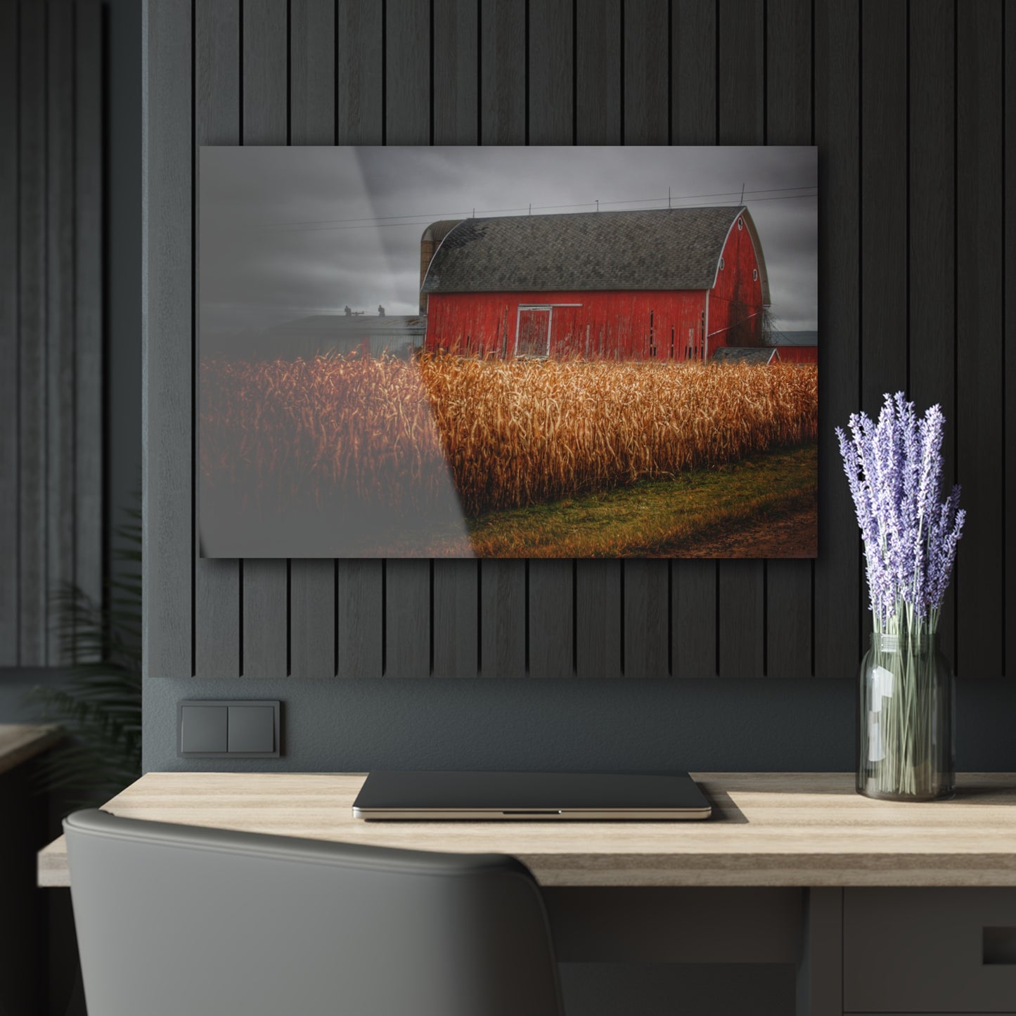 U R There Photography Slattery Road Cornfield Red Rustic Farmhouse Acrylic Wall Print