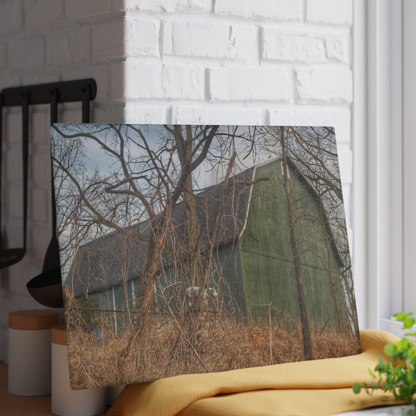 U R There Photography Yale Road Hidden Green Rustic Farmhouse Tempered-Glass Cutting Board