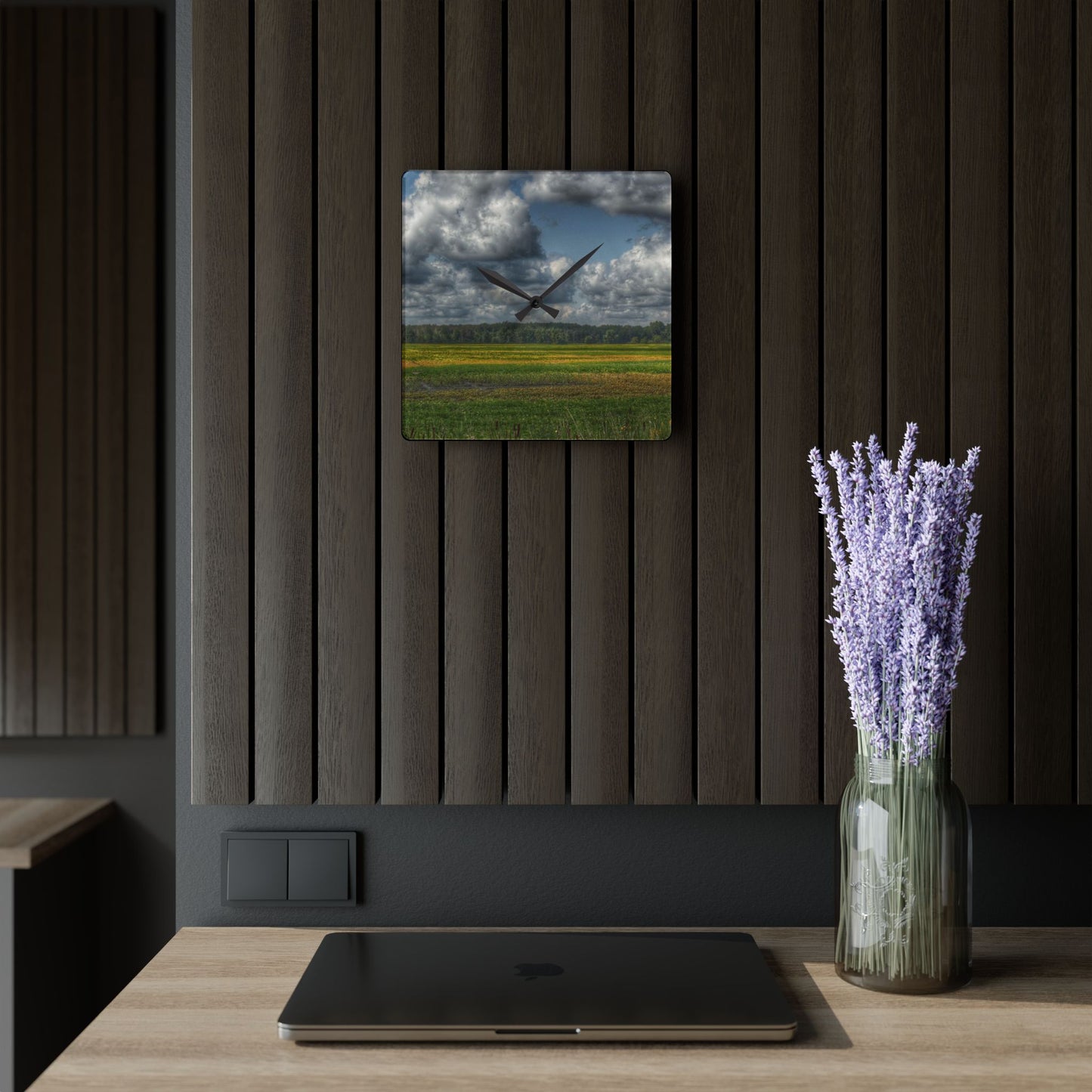 U R There Photography Skies of September Rustic Farmhouse Acrylic Analog Wall Clock