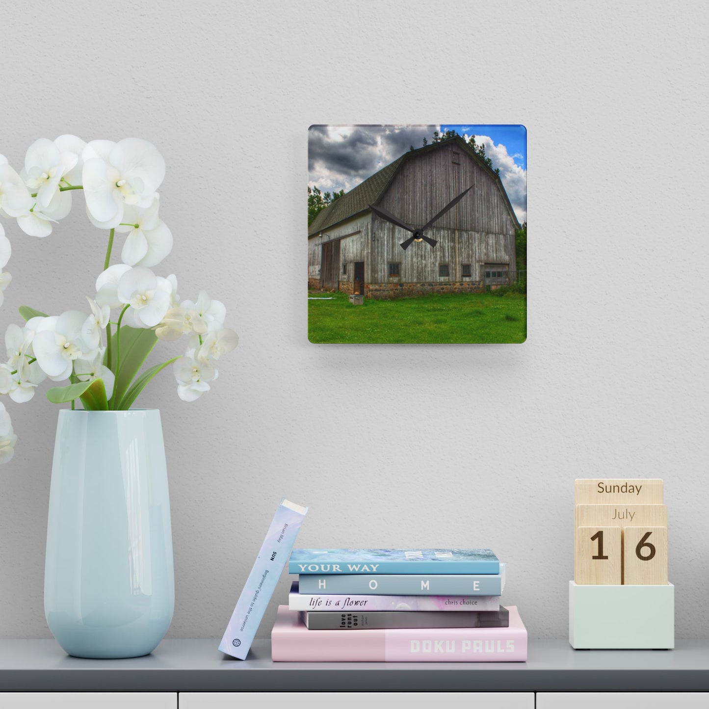 U R There Photography Fieldstone Grey Rustic Farmhouse Acrylic Analog Wall Clock