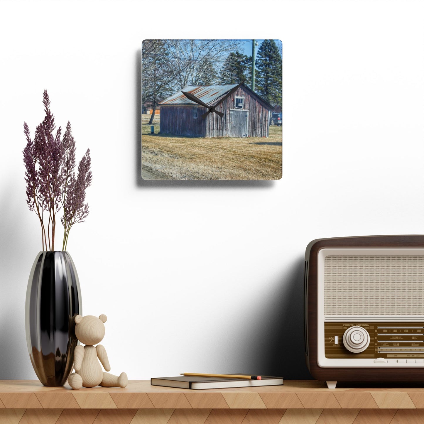 U R There Photography Ray Center Roadside Shack Rustic Farmhouse Acrylic Analog Wall Clock