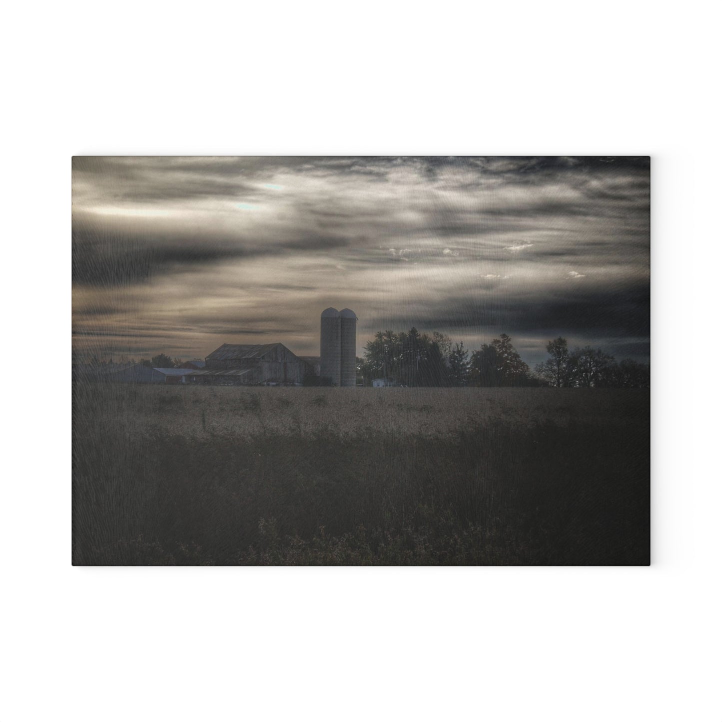 U R There Photography Across the Field on Brown City Road Rustic Farmhouse Tempered-Glass Cutting Board