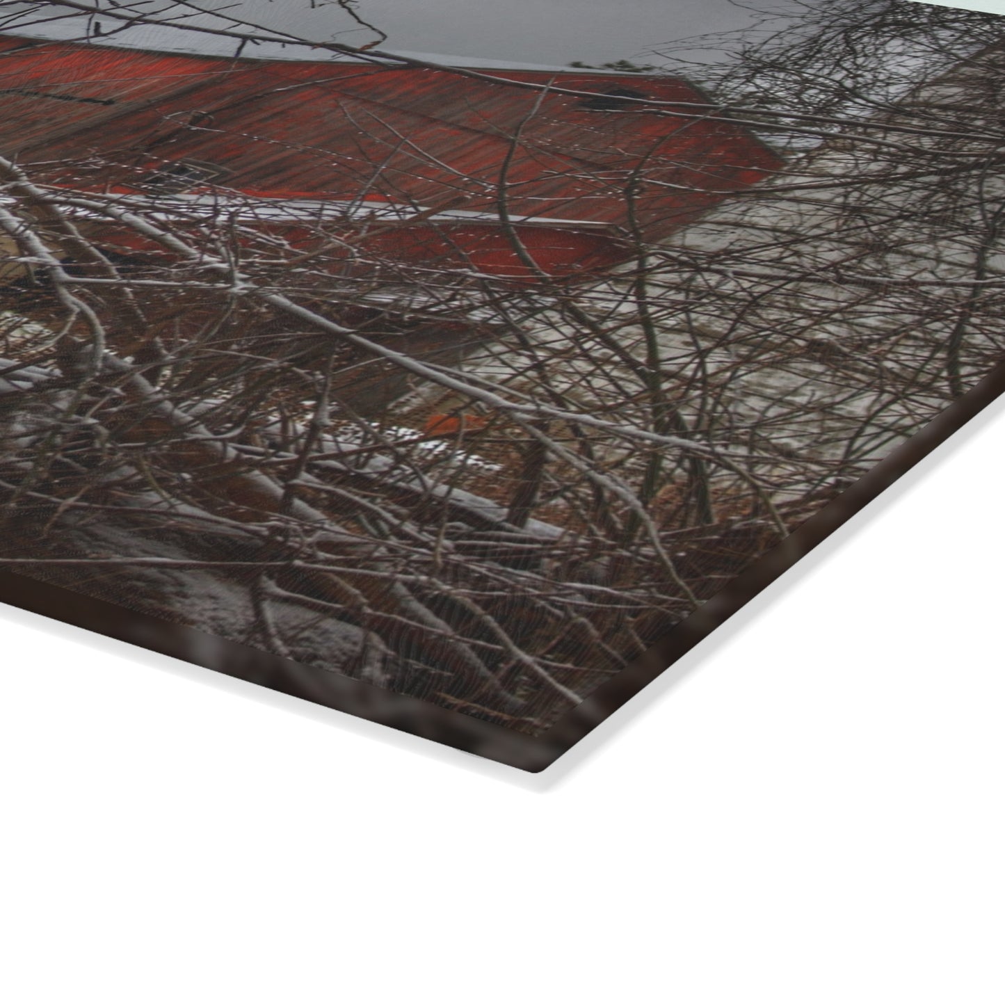 U R There Photography Sandhill Road Hidden Red II Rustic Farmhouse Tempered-Glass Cutting Board