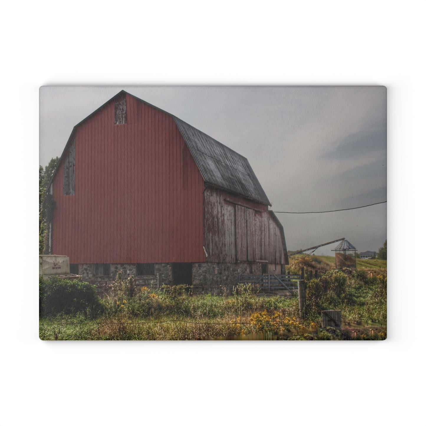 U R There Photography Roadside Stone Red Rustic Farmhouse Tempered-Glass Cutting Board