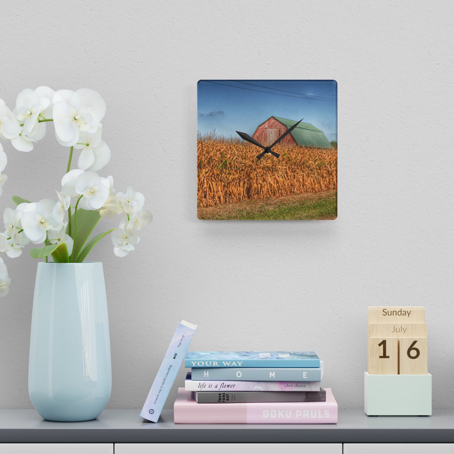 U R There Photography Beyond the Harvest Corn I Rustic Farmhouse Acrylic Analog Wall Clock