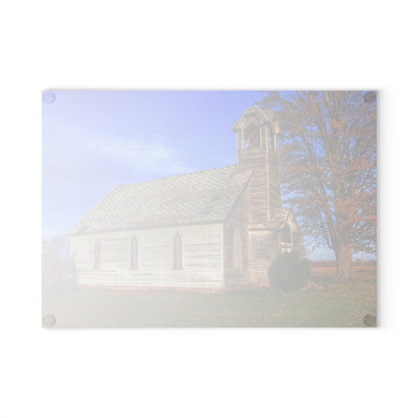 U R There Photography Schoolhouse of Marlette Road I Rustic Farmhouse Tempered-Glass Cutting Board