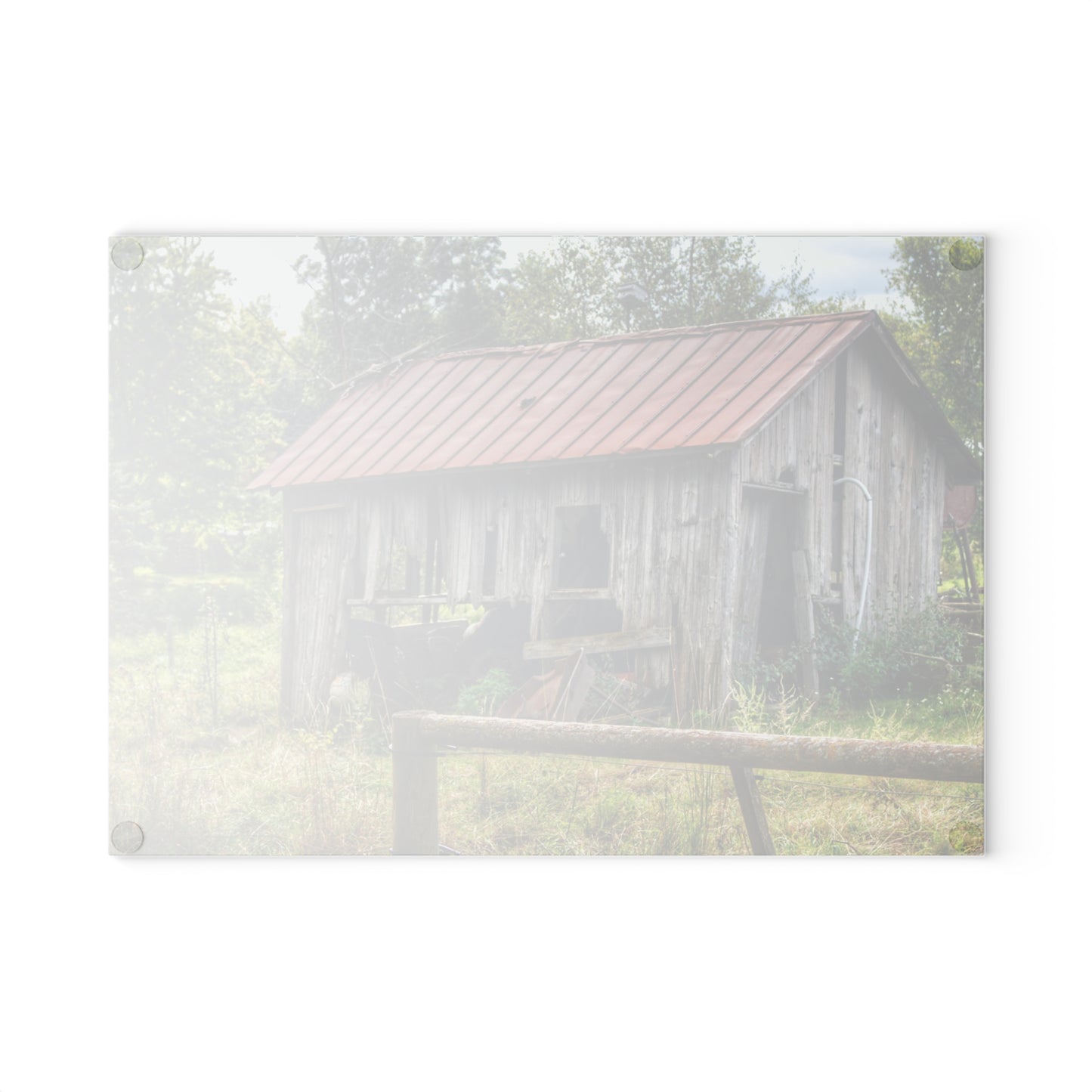 U R There Photography Silverwood Rusted Grey Shack Rustic Farmhouse Tempered-Glass Cutting Board