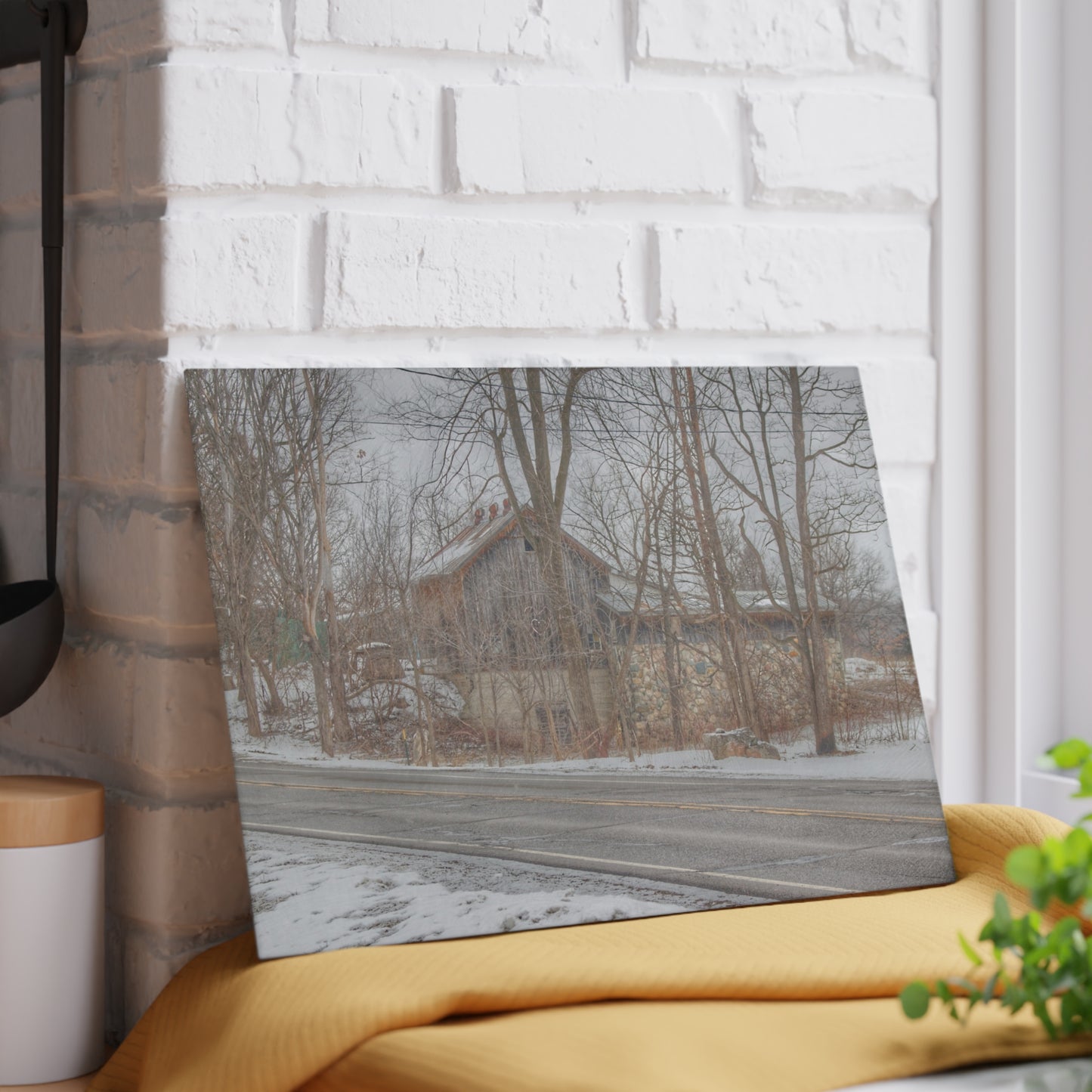 U R There Photography Leonard Stone Grey Rustic Farmhouse Tempered-Glass Cutting Board