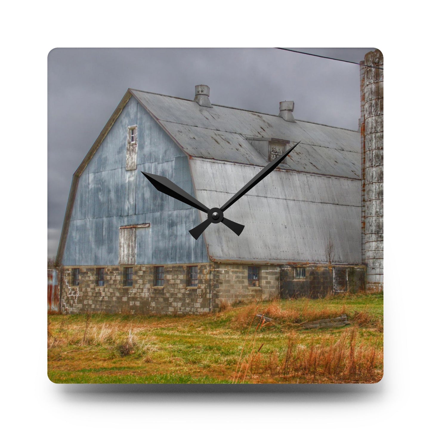 U R There Photography Daley Road Grey III Rustic Farmhouse Acrylic Analog Wall Clock