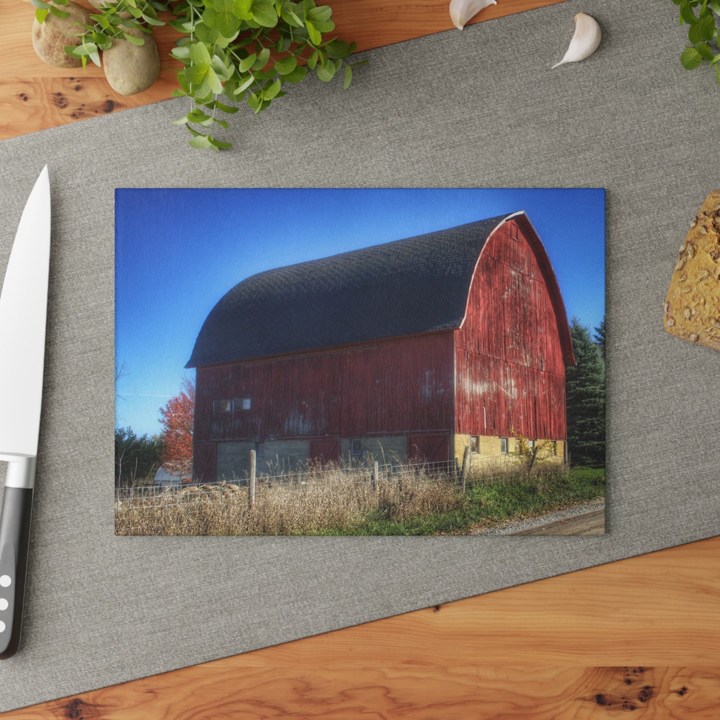 U R There Photography Big Red II Rustic Farmhouse Tempered-Glass Cutting Board
