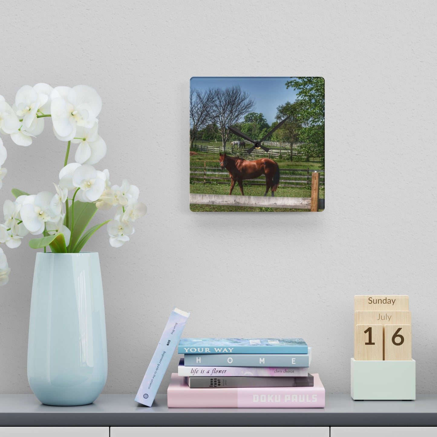 U R There Photography Summer Road Ponies Rustic Farmhouse Acrylic Analog Wall Clock