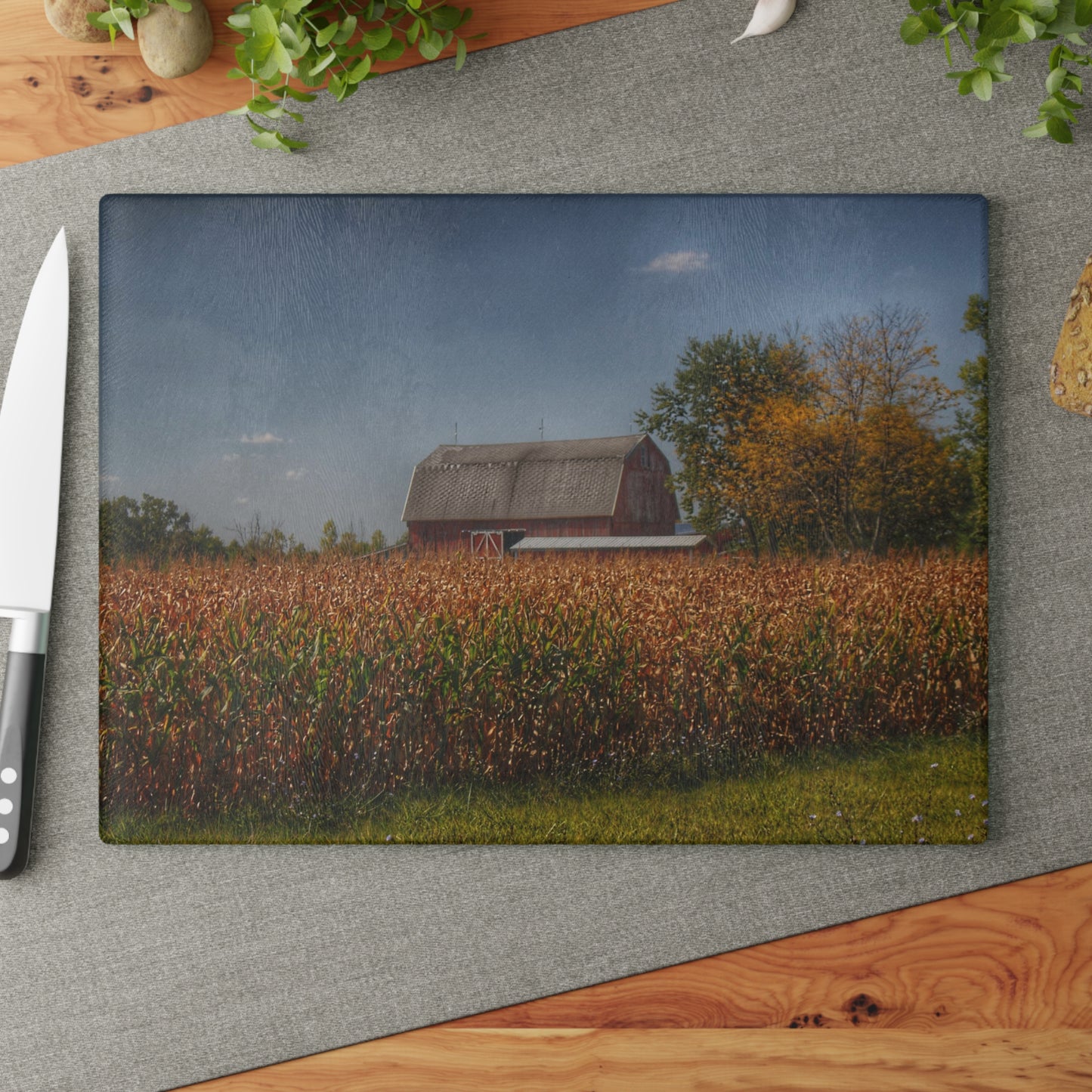 U R There Photography Clifford Road Red III Rustic Farmhouse Tempered-Glass Cutting Board