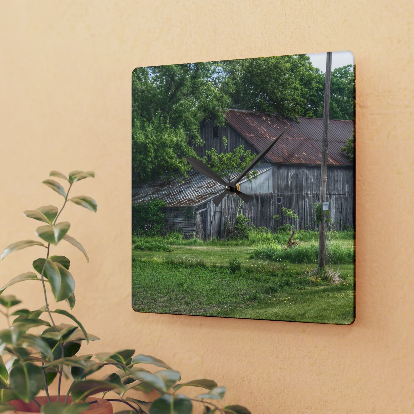 U R There Photography Frankenmuth Grey Saltbox Rustic Farmhouse Acrylic Analog Wall Clock