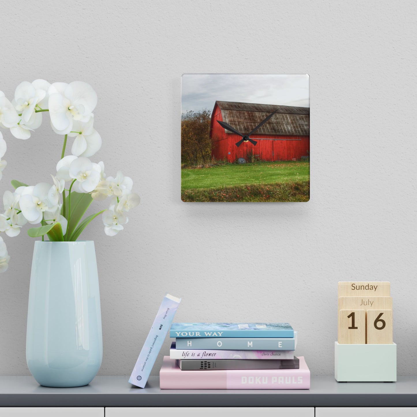 U R There Photography Oak Road Barber Barn I Rustic Farmhouse Acrylic Analog Wall Clock
