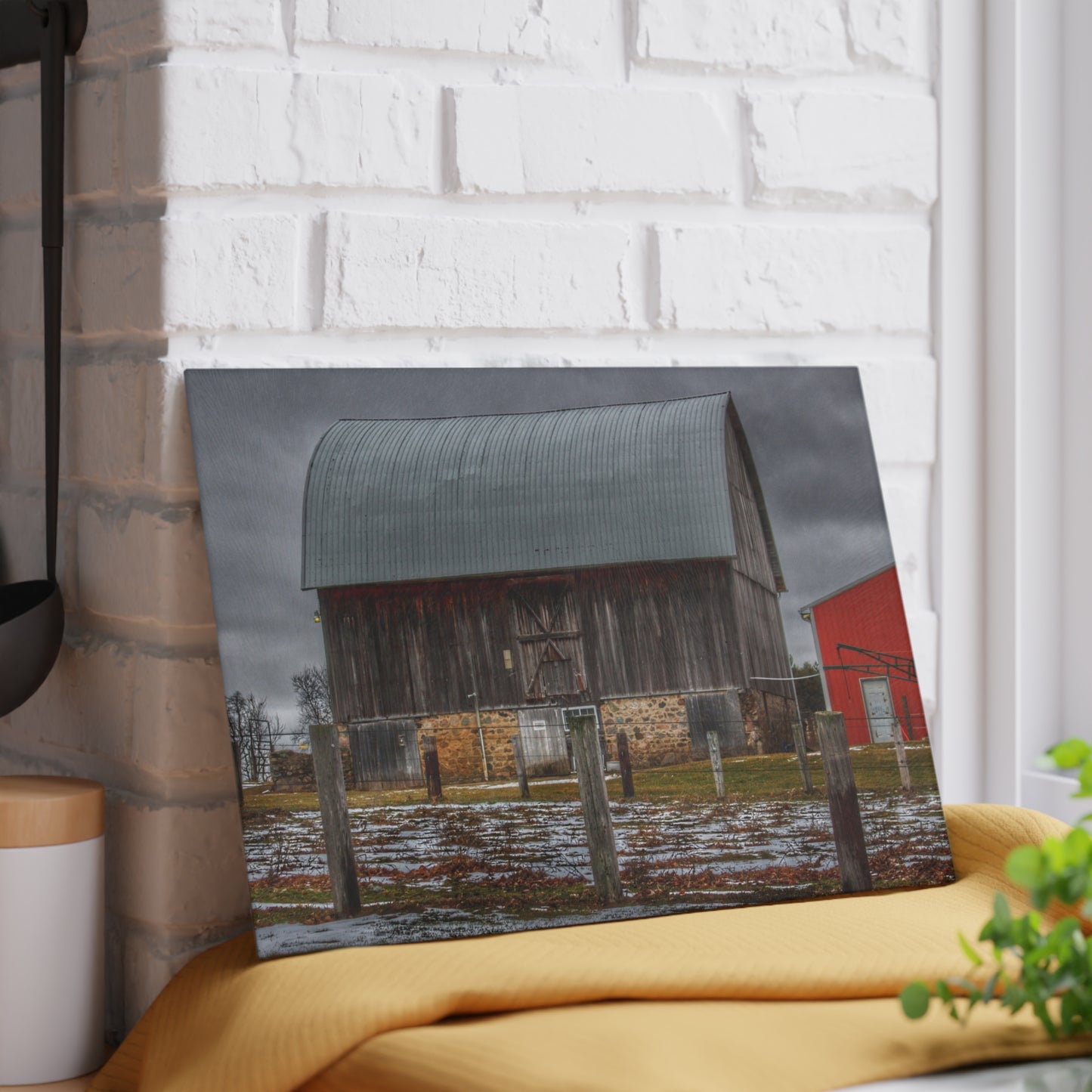 U R There Photography Schott Road Grey III Rustic Farmhouse Tempered-Glass Cutting Board