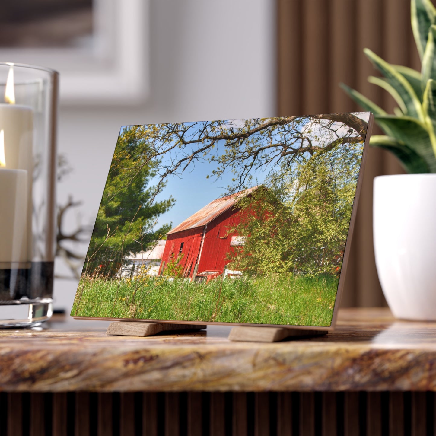 U R There Photography Bronson Lake Road Barn at the Bend Rustic Farmhouse Decorative Ceramic Tile 6" × 8" Matte