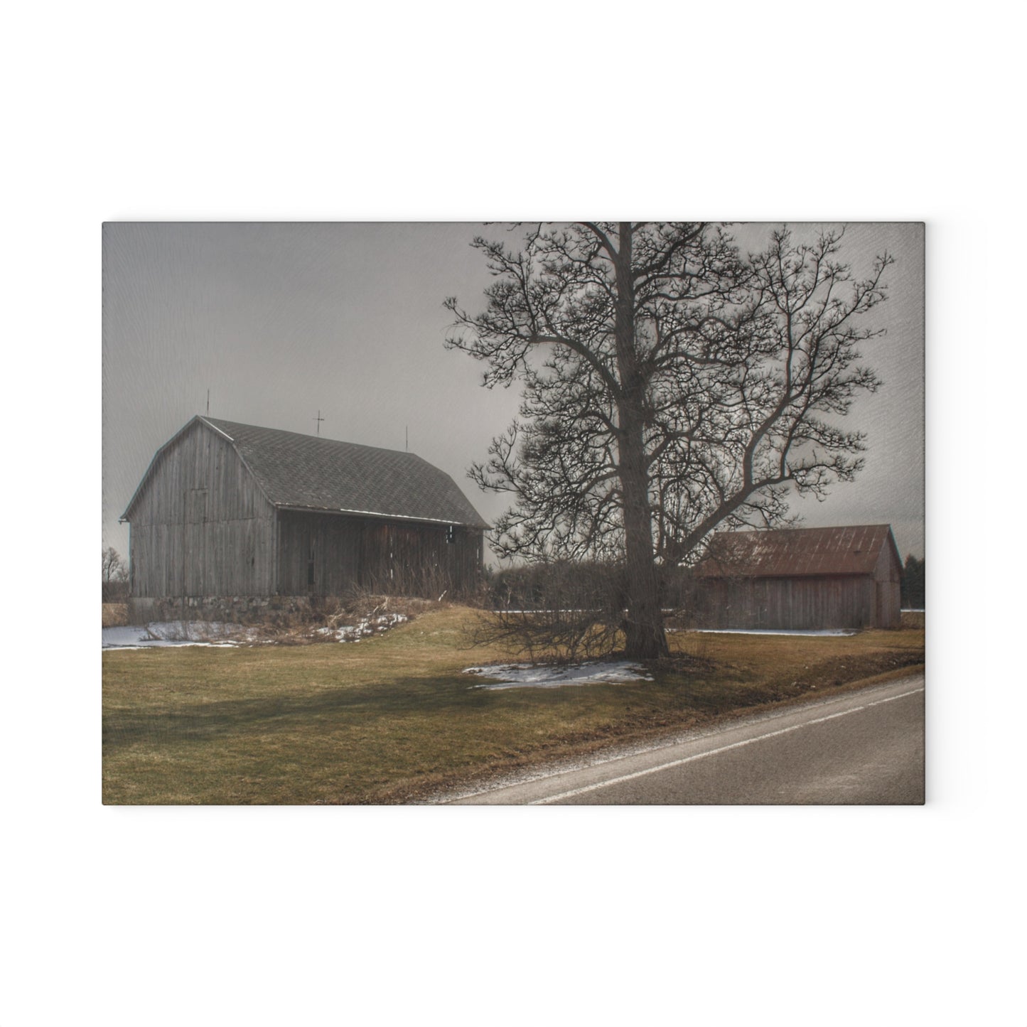 U R There Photography Roadside Greys Rustic Farmhouse Tempered-Glass Cutting Board