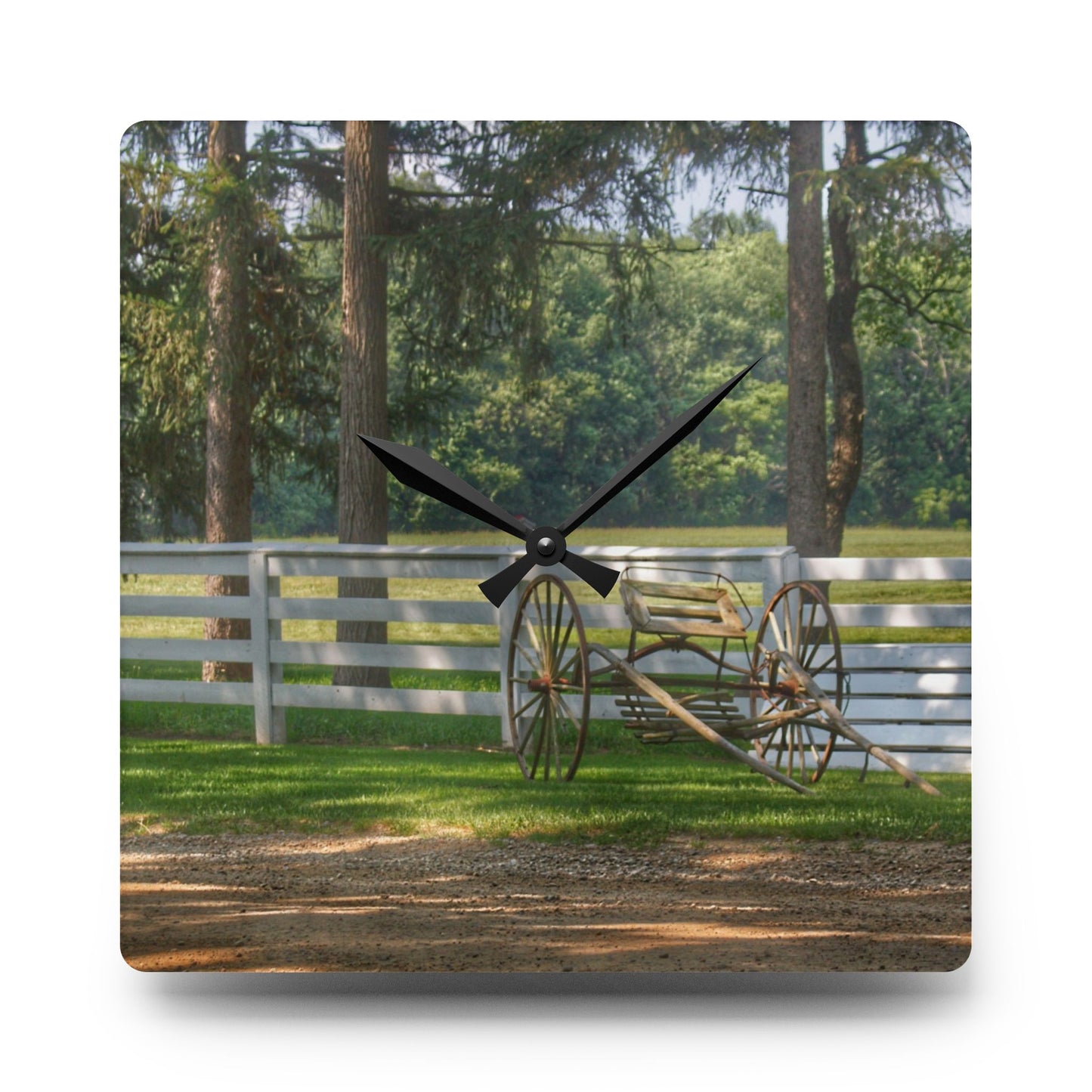 U R There Photography Thornville Buggy and Fence Rustic Farmhouse Acrylic Analog Wall Clock