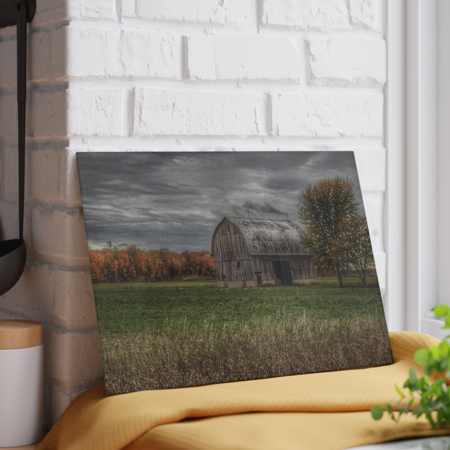 U R There Photography Bray Road Grey in the Fall Rustic Farmhouse Tempered-Glass Cutting Board